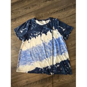 Women's sz18/20 BLOOMCHIC Tie Dye TShirt Blue White Cloud Print Short Sleeve